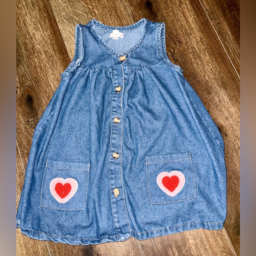 Denim Heart Pocket Kids Casual Dress